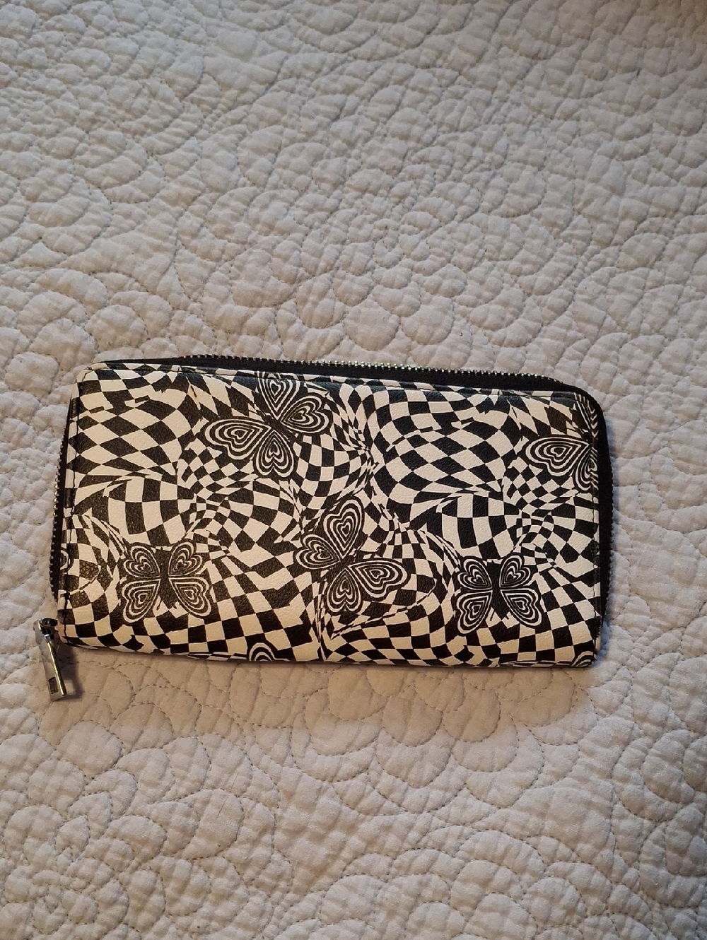 Black & White Patterned Zip-Around Women's Wallet